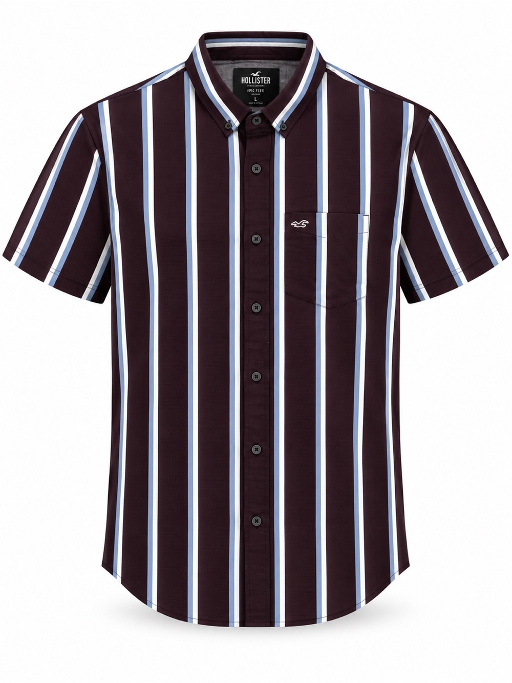 Hollister Men's Short-Sleeve Stripe Button-Up Shirt - Black/Blue